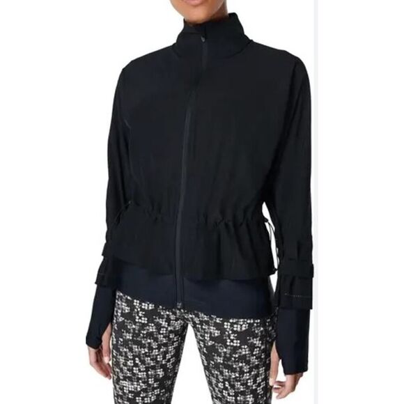 Sweaty Betty Fast Lane Running Zip Up Workout Jacket in Black Sz. 12 - Picture 1 of 7